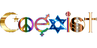 The word "Coexist" written with symbols of different religions and genders, including a peace sign.