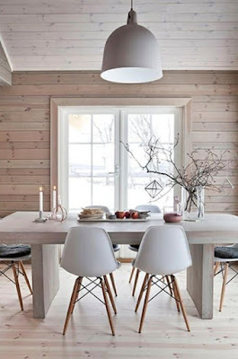 Wooden Scandinavian dining room design with astounding wall paneling floor ceiling and wall