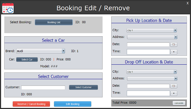 Java Car Rental System Edit and Remove Booking Form 1