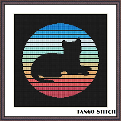 Black kitten silhouette cute animals cross stitch pattern - Tango Stitch