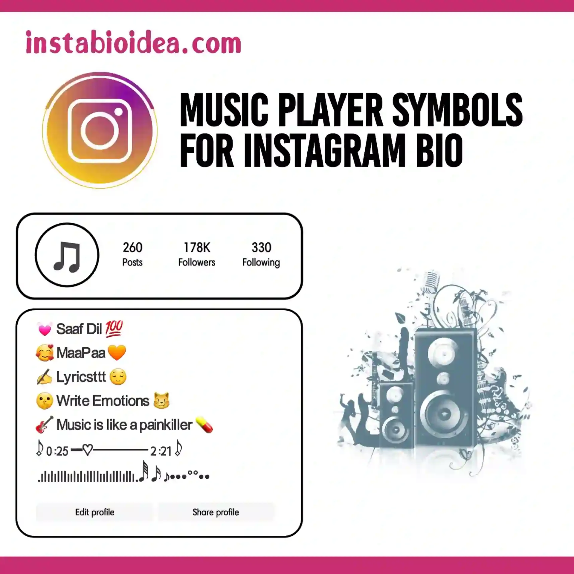 music player symbols for instagram bio image