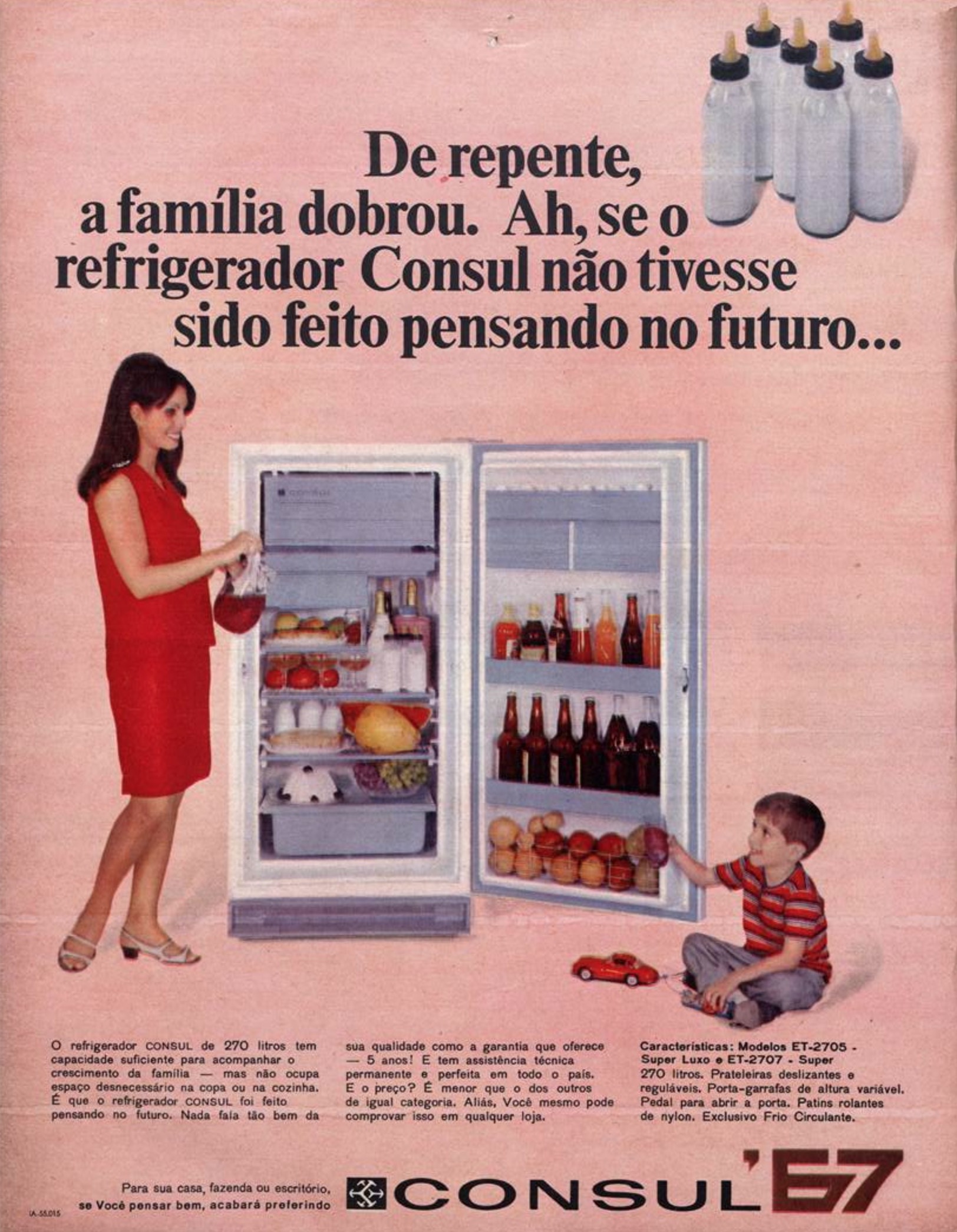 Propaganda antiga da Consul apresentando seu modelo de refrigerador para o ano de 1967