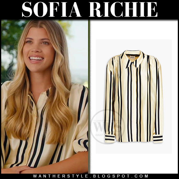 Sofia Richie in striped silk shirt and pants