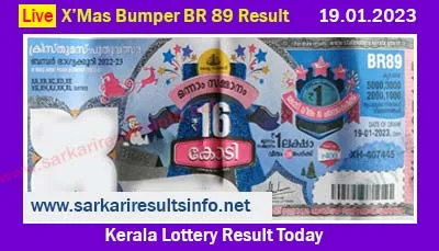 Kerala X'mas New Year Bumper 19.01.2023-BR 89 Lottery Result Today Live