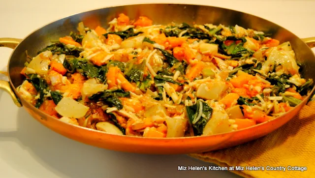 Roasted Butternut Gratin with Turnips and Greens at Miz Helen's Country Cottage