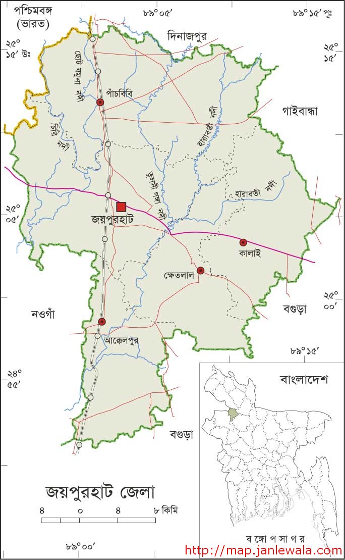 জয়পুরহাট জেলা মানচিত্র, রাজশাহী বিভাগ, বাংলাদেশ