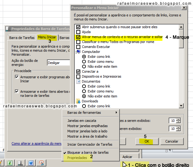 Habilitar o botão direito mouse barra tarefa