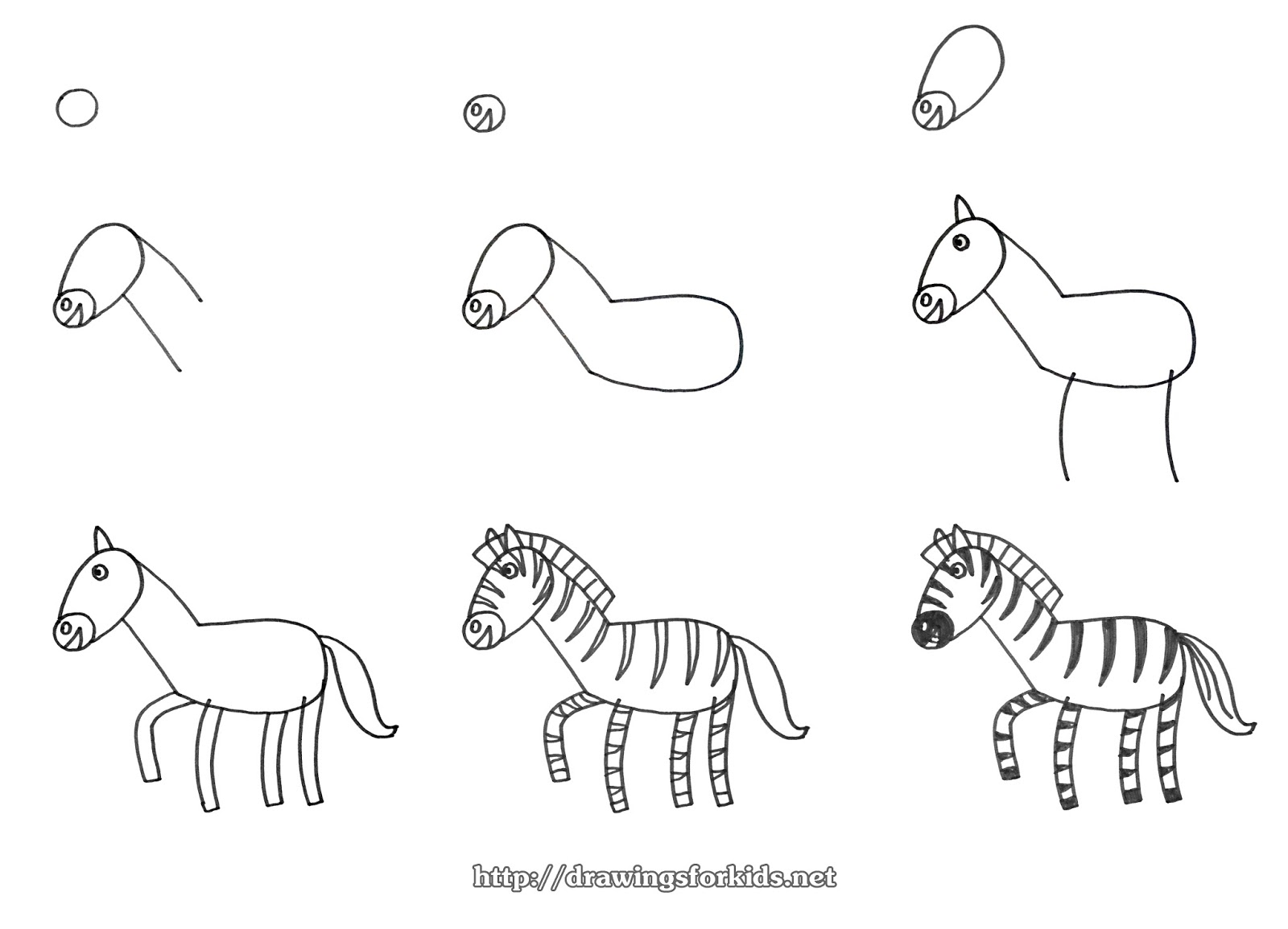 How to draw a Zebra for kids - drawingsforkids.net