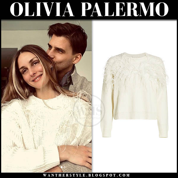 Olivia Palermo in white feather sweater