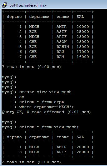 create view in MySql