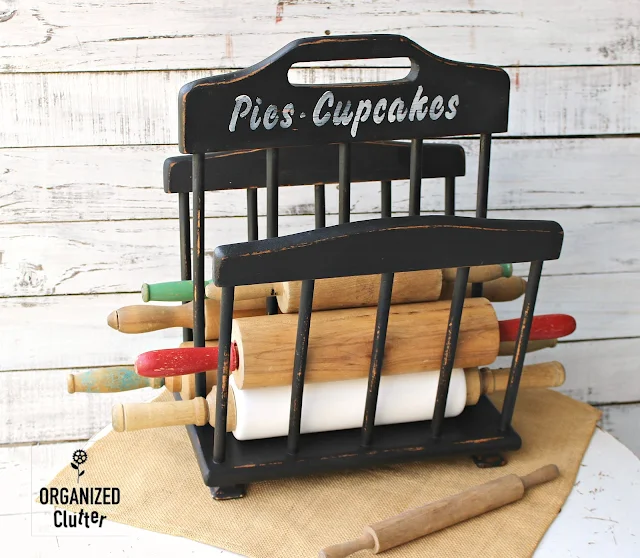 Vintage Magazine Holder To Repurposed Rolling Pin Display