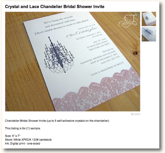 Darling crystal and lace bridal shower invitation Made even more special