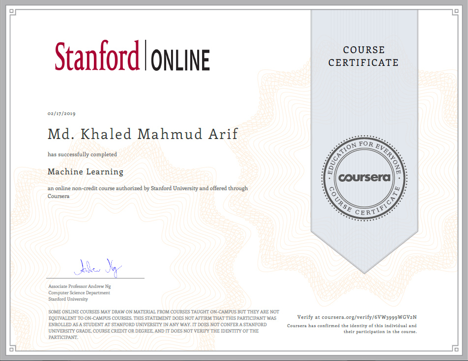 Machine Learning Certification Coursera