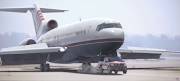 This youtube link shows a plane with nose wheel landing gear problems, . (plane on truck)