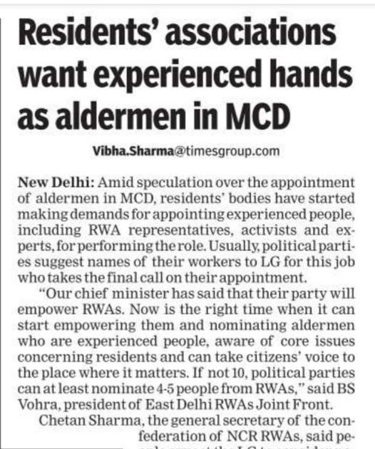 RWAs Demand Senior RWA Experts As Alderman In MCD 