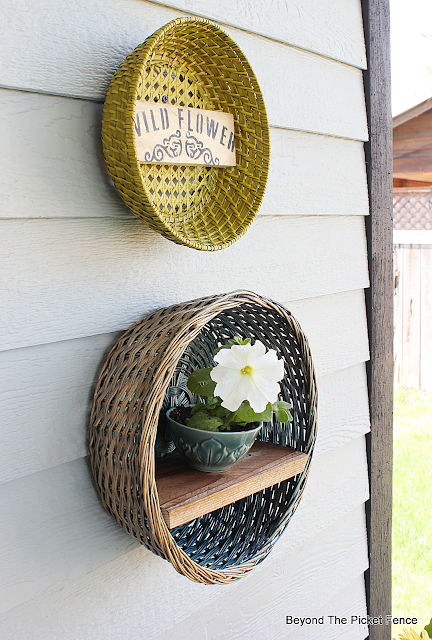 Thrift Store Baskets on the Porch