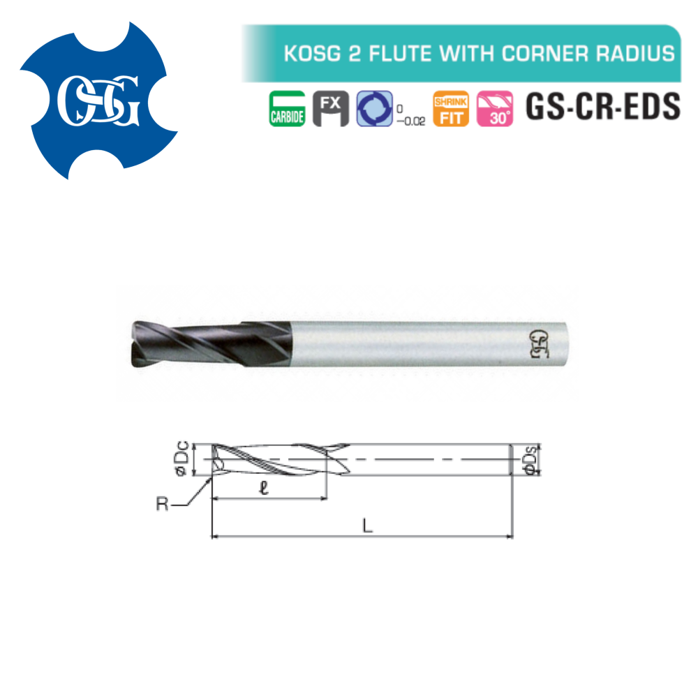 Endmill Carbide OSG 2F GS-CR-EDS HRC45 Radius Corner Milling End Mill Pahat Cutter Long Neck Standar NACHI YG-1 JJ TOOLS ZCC CT