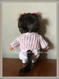 kiki monchhichi doll poupée tricot pull ajouré handmade fait main knitting sweater 
