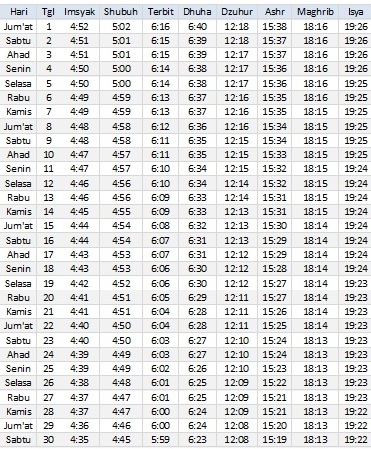 Jadwal Sholat Mataram September 2017