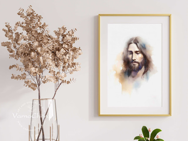 Modern Religious Wall decor, watercolor painting of handsome jesus christ