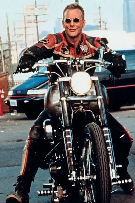 Mickey Rourke aboard his Custom Evo FXR for the movie Harley Davidson and the Marlboro Man (1991)