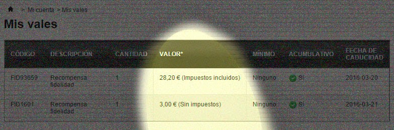 Vales de descuento con y sin IVA incluido en Prestashop