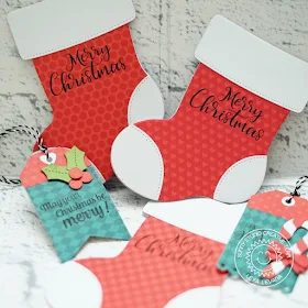 Sunny Studio Stamps: Santa's Stocking Build-A-Tag Petite Poinsettias Christmas Tags and Cards by Lexa Levana