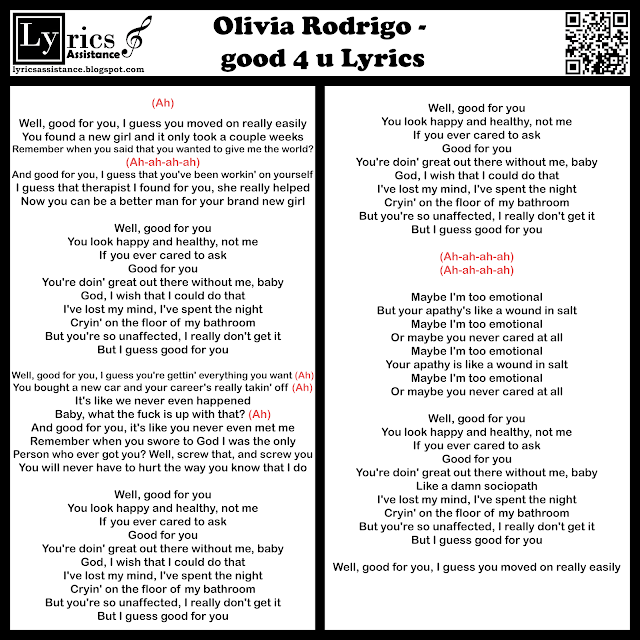 Olivia Rodrigo - good 4 u Lyrics | lyricsassistance.blogspot.com