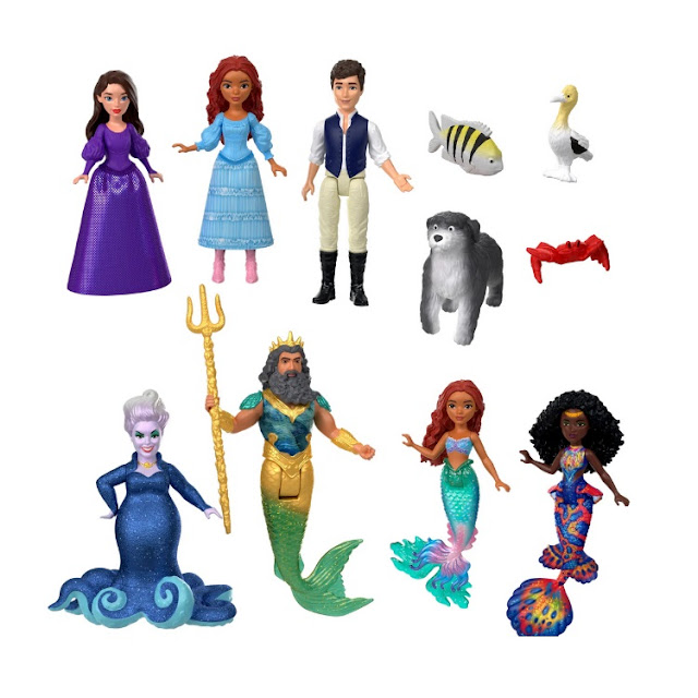Sept figurines Disney La Petite Sirène : Ariel sirène et humaine, une de ses sœurs, roi Triton, Ursula, Vanessa et Eric.