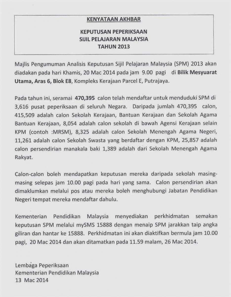 PUTRA SEJARAH: Debaran Keputusan SPM 2013