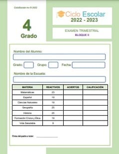 Examen Trimestral Cuarto grado Bloque 2 2022-2023
