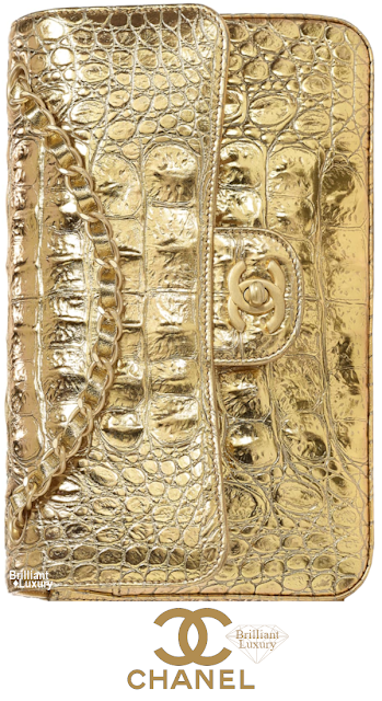 Brilliant Luxury♦Chanel Metallic Crocodile Embossed Calfskin and Gold Bag
