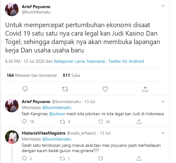 Arief Poyuono: Demi Pulihkan Ekonomi Ditengah Covid-19, Legalkan Judi dan Casino