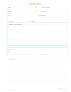 free printable, home management binder, school information, important school info, teacher and class list