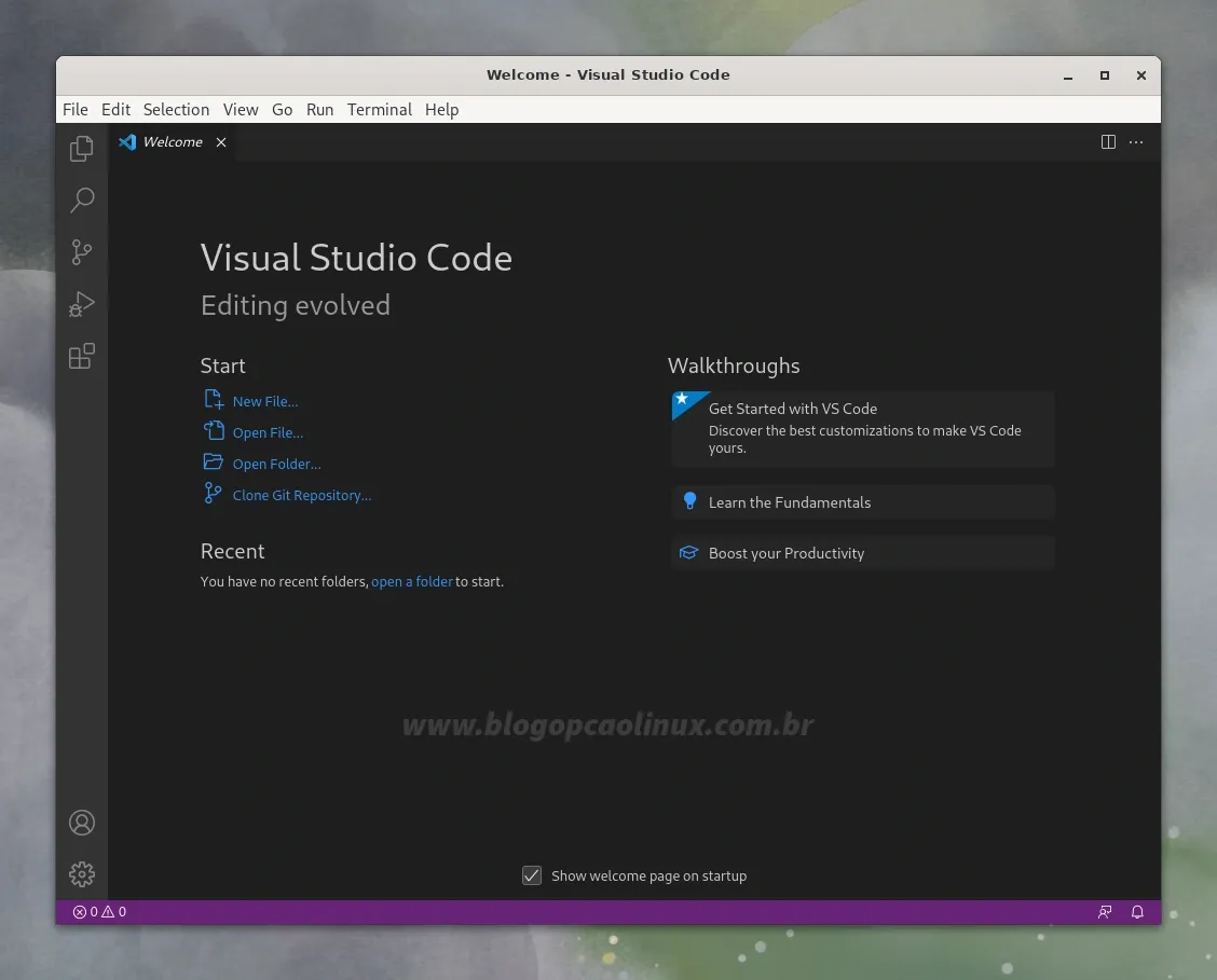 Visual Studio Code executando no Fedora 38 Workstation