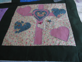 Pink & blue small floral print, with Pink cross and 5 Pink or Blue Hearts.