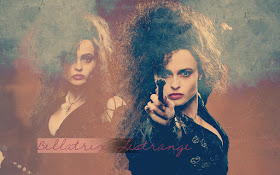 Bellatrix Lestrange with wand and in mirror image