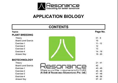 RESONANCE BIOLOGY MODULES LATEST EDITION 2020-21 PDF FREE TO DOWNLOAD