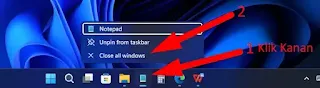 Dengan Klik Kanan Pada Icon Aplikasi di Taskbar