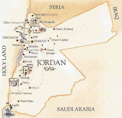 Tourist map of Jordan with tourist sites