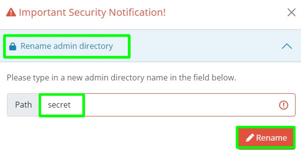 rename admin directory opencart website