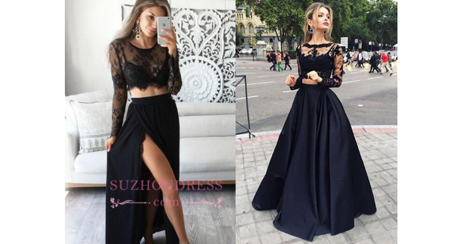 two piece black prom dress