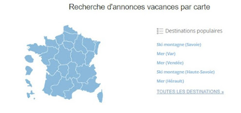 La carte de destinations sous la rubrique Vacances de Paruvendu