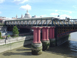 Blackfriars station, showing disused bridge piers