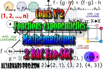 Cours N°2 Fonctions exponentielles,  Mathématiques, 2 Bac Sciences Économiques, 2 Bac Sciences de Gestion Comptable, Suites numériques, Limites et continuité, Dérivation et étude des fonctions, Fonctions logarithmiques, Fonctions exponentielles, Fonctions primitives et calcul intégral, Dénombrement et probabilités, Examens Nationaux Mathématiques, 2 bac, Examen National, baccalauréat, bac maroc, BAC, 2 éme Bac, Exercices, Cours, devoirs, examen nationaux, exercice, 2ème Baccalauréat, prof de soutien scolaire a domicile, cours gratuit, cours gratuit en ligne, cours particuliers, cours à domicile, soutien scolaire à domicile, les cours particuliers, cours de soutien, les cours de soutien, cours online, cour online.