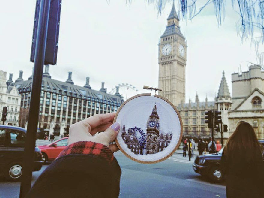 London, Big Ben - Sew Wanderlust: Designer Embroiders Her Travels On-Site Instead Of Taking Photos