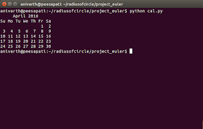 April 2016 Calendar generated using python