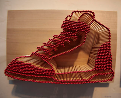 shoe made of matchsticks