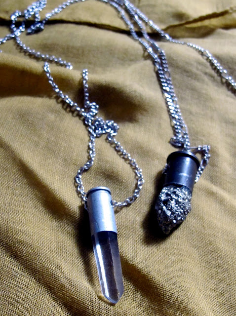bullet casing quartz pyrite necklace