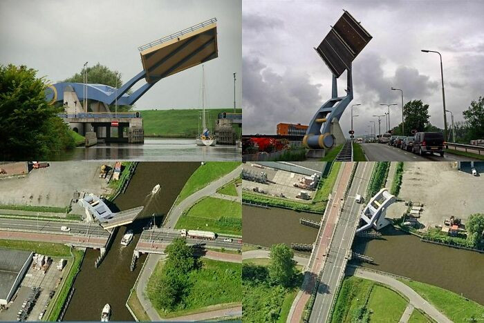 The Slauerhoffbrug, a drawbridge over a canal in Leeuwarden, Netherlands